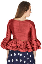 Aastha Fashion Women's Maroon Art Silk Bell Sleeves attire with Poly Cotton Lining Blouse | Grocsy