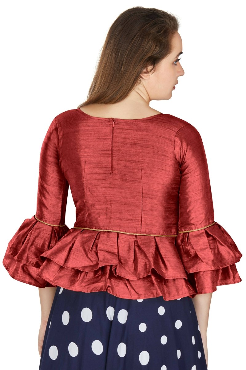 Aastha Fashion Women's Maroon Art Silk Bell Sleeves attire with Poly Cotton Lining Blouse | Grocsy