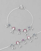 VOJ Set of 2 Silver Plated Designer Multi Color Anklet | Grocsy