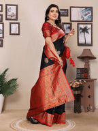 Joban Fashion Banarasi Black Small Butti Soft Silk Saree | Grocsy