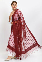 Mominos Fashion Moeza Women's Orgenza Mirror Stripe Thread Work Maroon Dupatta | Grocsy