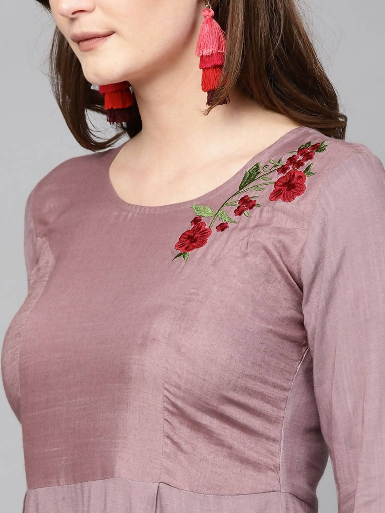 Yufta Women Mauve & Black Embroidered Kurta with Palazzo | Grocsy