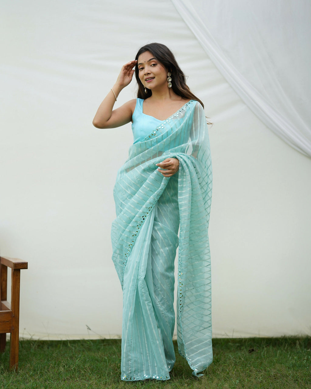 Vamsee Vijaysitara Sky Organza Saree | Grocsy