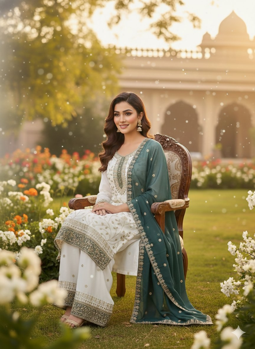 Teeya Creation White Color Faux Georgette Embroidery Work Long Party Wear Palazzo Suit | Grocsy