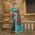 Brown Gajji Silk Stripe Printed With Stone Work & Hand Work Saree With Unstitched Blouse - Norita Gajri | Grocsy