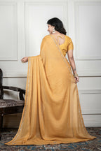 Morchari Yellow Pure Chiffon Hand Embroidery Saree And Stitched Blouse | Grocsy