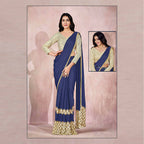 Blue Lycra Embroidery Designer Saree With Blouse - Mohmanthan Sitaarah | Grocsy