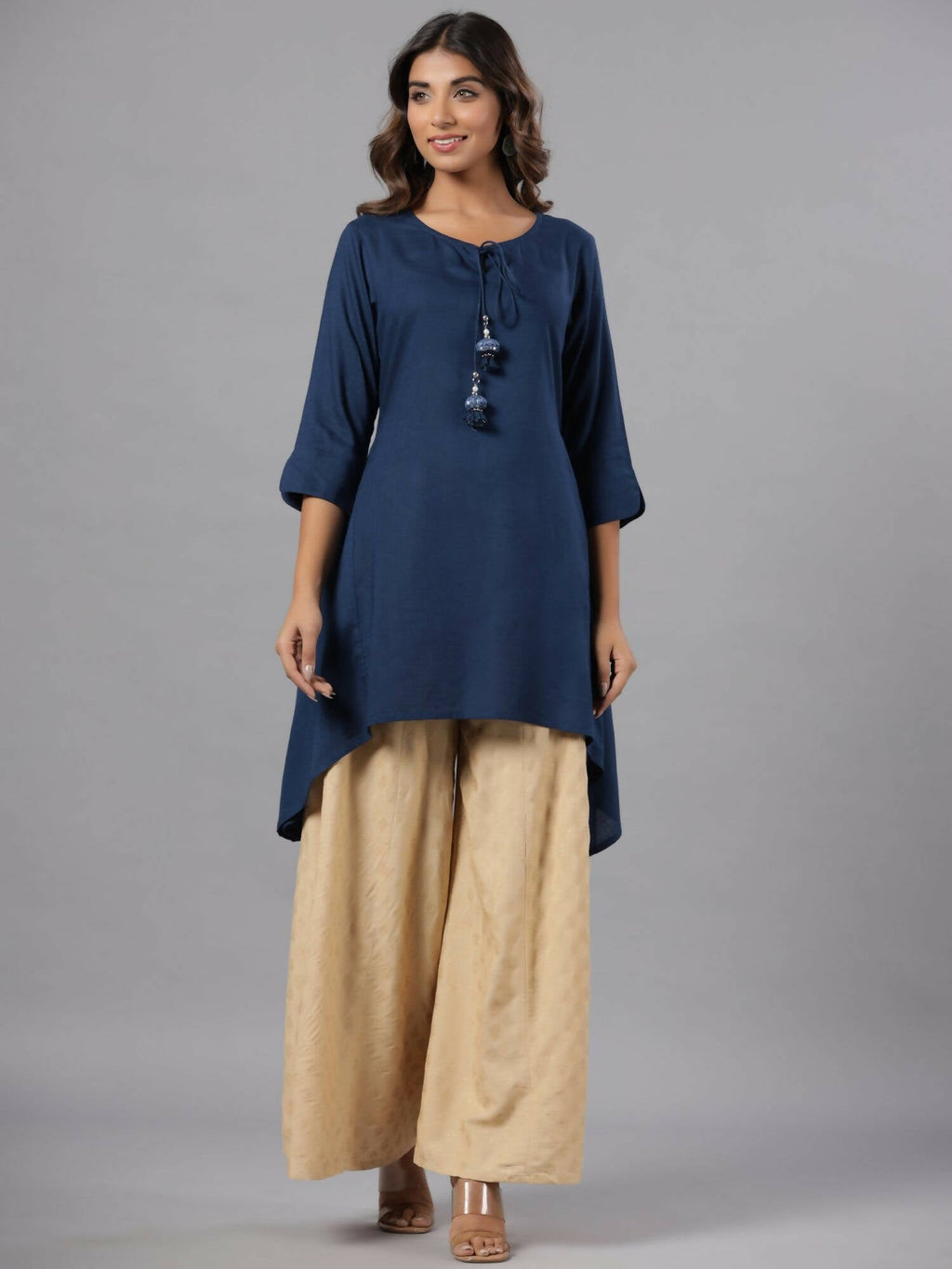 Juniper Women Indigo Rayon Solid Asymmetric Kurta | Grocsy