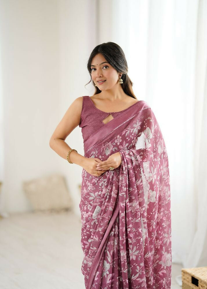 PR Fashion Bit Bright Moss Satin Patta Printed Saree | Grocsy