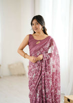PR Fashion Bit Bright Moss Satin Patta Printed Saree | Grocsy