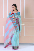 Very Much Indian Traditional Patteda Anchu Ilkal Handloom Saree - Sky Blue | Grocsy