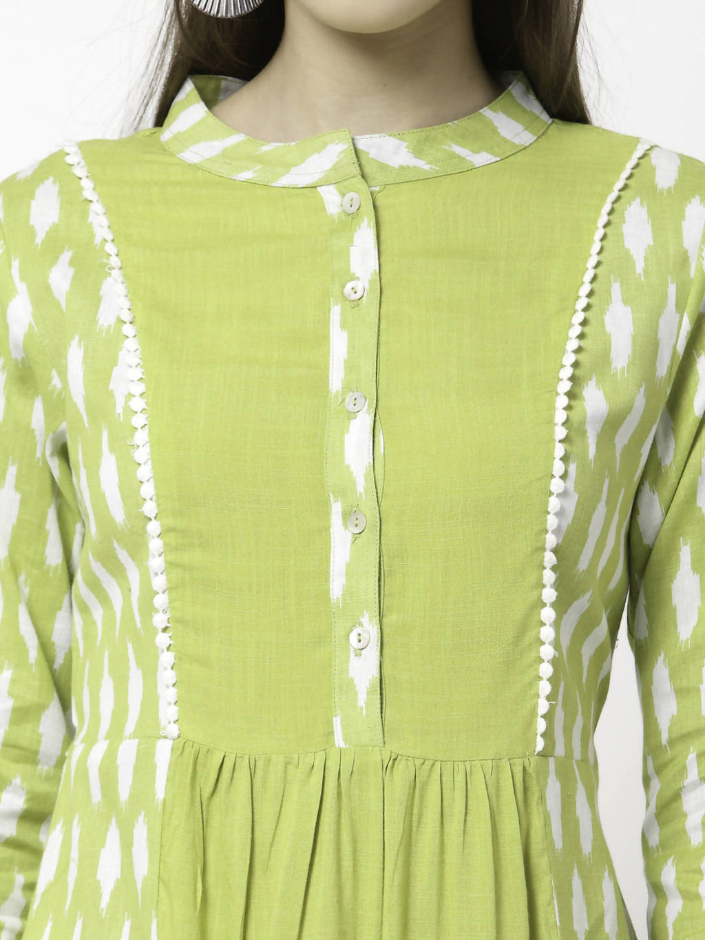 Myshka Women Green Pure Cotton Printed 3/4 Sleeve Round Casual Tunic | Grocsy