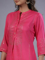 Juniper Women Fuchsia Chinon Silk Mukesh Work Straight Tunic | Grocsy