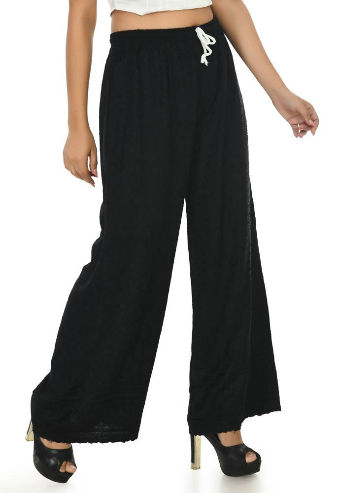 Mominos Fashion Moeza Reyon Cotton Black Chikan Work Palazzo | Grocsy