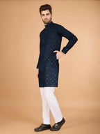 Vastranavya Navy Blue Exclusive Festival Wear Viscose Silk Thread & Sequence Embroidered Work Kurta with Dupatta | Grocsy