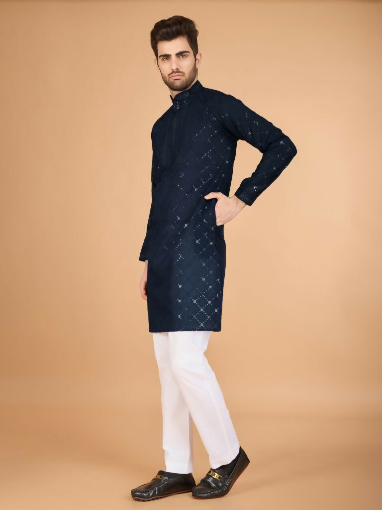 Vastranavya Navy Blue Exclusive Festival Wear Viscose Silk Thread & Sequence Embroidered Work Kurta with Dupatta | Grocsy