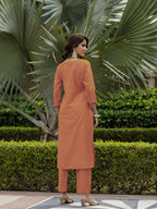 The52 Orange Women's Gorgeous Embroidered Rayon Fabric with Straight Kurta, Pant and Dupatta Set | Grocsy