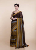 Suta Brown Yellow Colourblocked Mul Saree | Grocsy