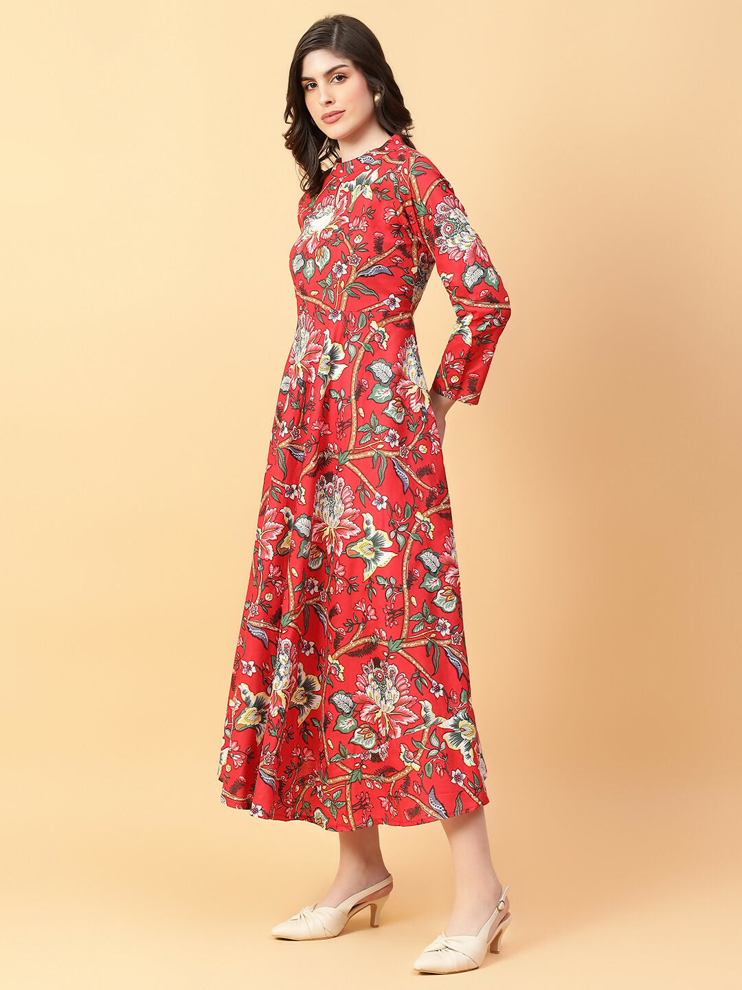 Joban Fashion Red Cotton Printed & Hand Work Dress | Grocsy