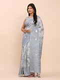 Shree Shyam Fashion Linen Cotton Grey Saree | Grocsy