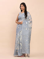 Shree Shyam Fashion Linen Cotton Grey Saree | Grocsy