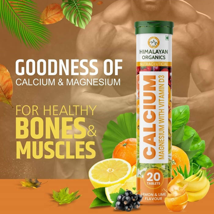Himalayan Organics Calcium, Magnesium With Vitamin D3 Lemon & Lime Flavour Tablets | Grocsy