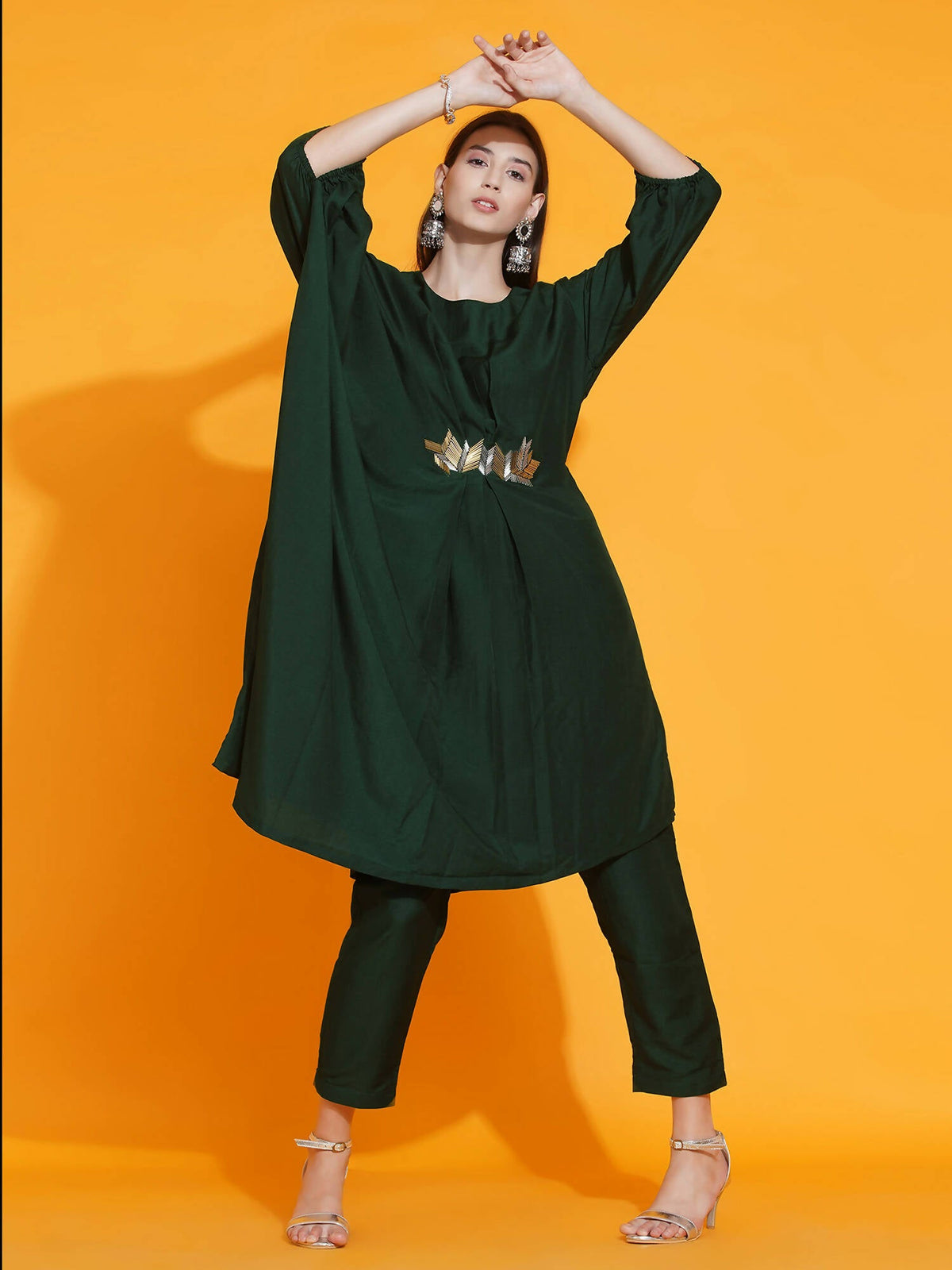 Women Republic Green Fusion Style Kurta With Hand Embellishment And Pants | Grocsy