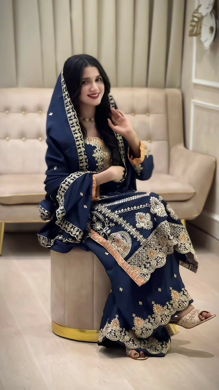 Teeya Creation Blue Color Chinon Silk Party Wear Trending Palazzo Set | Grocsy