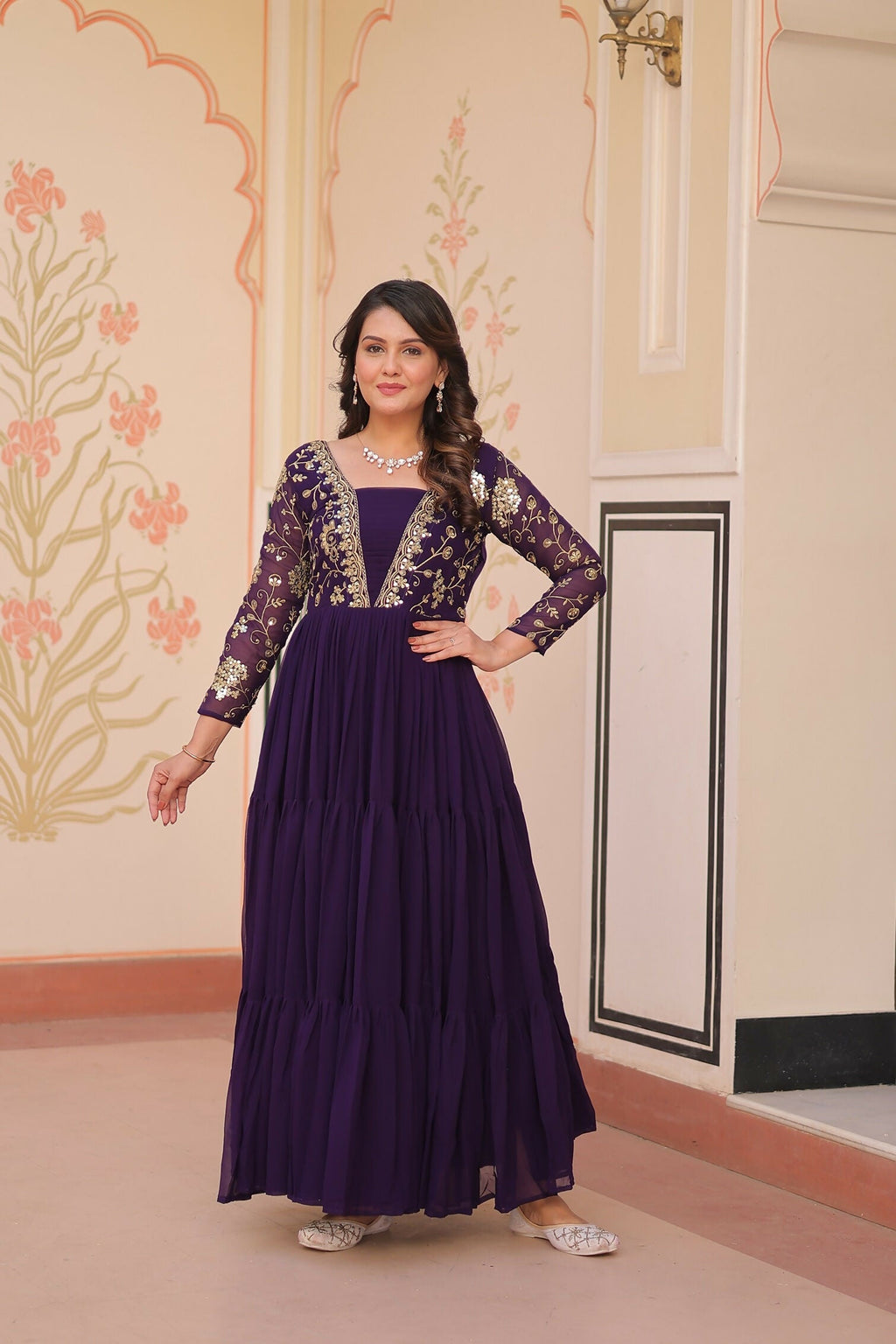Joban Fashion Purple Georgette Sequence Embroidery Work Dress | Grocsy