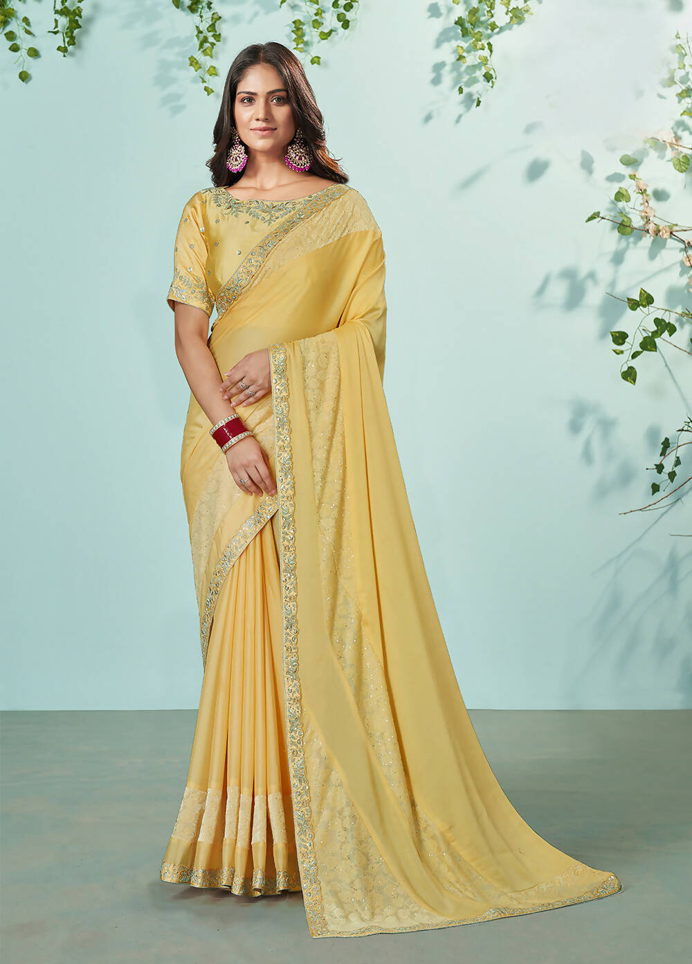 Mustard Silk Georgette Solid Saree With Unstitched Blouse Piece - Norita Ikshita | Grocsy