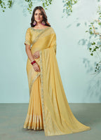 Mustard Silk Georgette Solid Saree With Unstitched Blouse Piece - Norita Ikshita | Grocsy