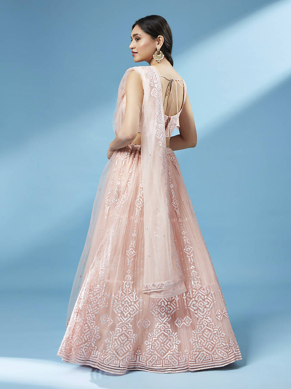 House of Panchhi Peach Net Gotapatti Work Lehenga & Blouse, Dupatta | Grocsy