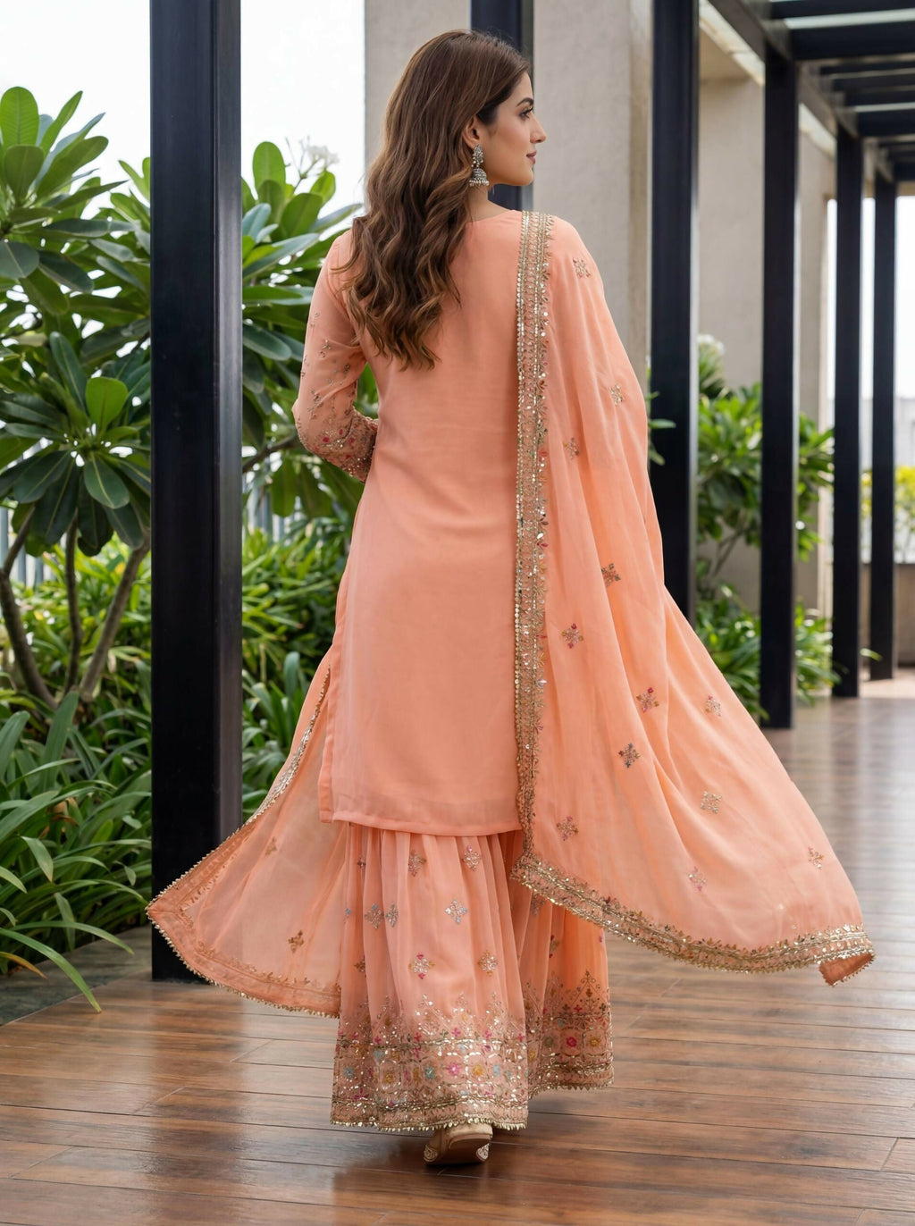 Teeya Creation Fenta Faux Georgette Multi Thread Work Wedding Wear Sharara Set | Grocsy
