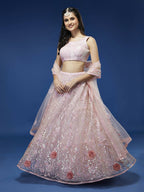 House of Panchhi Coral Net Sequinse Work Lehenga & Blouse, Dupatta | Grocsy