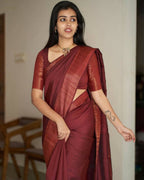 DEIANA'S Beautiful Designer Golden zari Soft Lichi Silk Saree - Brown | Grocsy