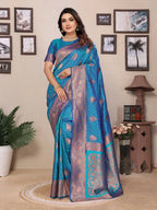 Joban Fashion Banarasi Royal Blue Woven Soft Silk Saree | Grocsy