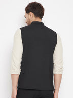 Even Apparels Black Merino Men Woven Nehru Jacket PW668 | Grocsy
