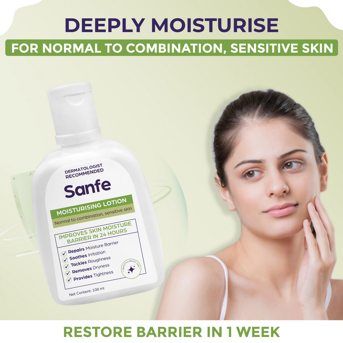 Sanfe Moisturising Lotion Improves skin moisture in 24 hour Moisturizer | Grocsy