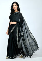 Mominos Fashion Moeza Bhagalpuri Handloom Silk Black Saree | Grocsy