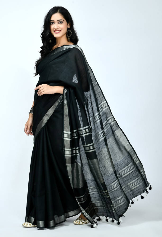 Mominos Fashion Moeza Bhagalpuri Handloom Silk Black Saree | Grocsy