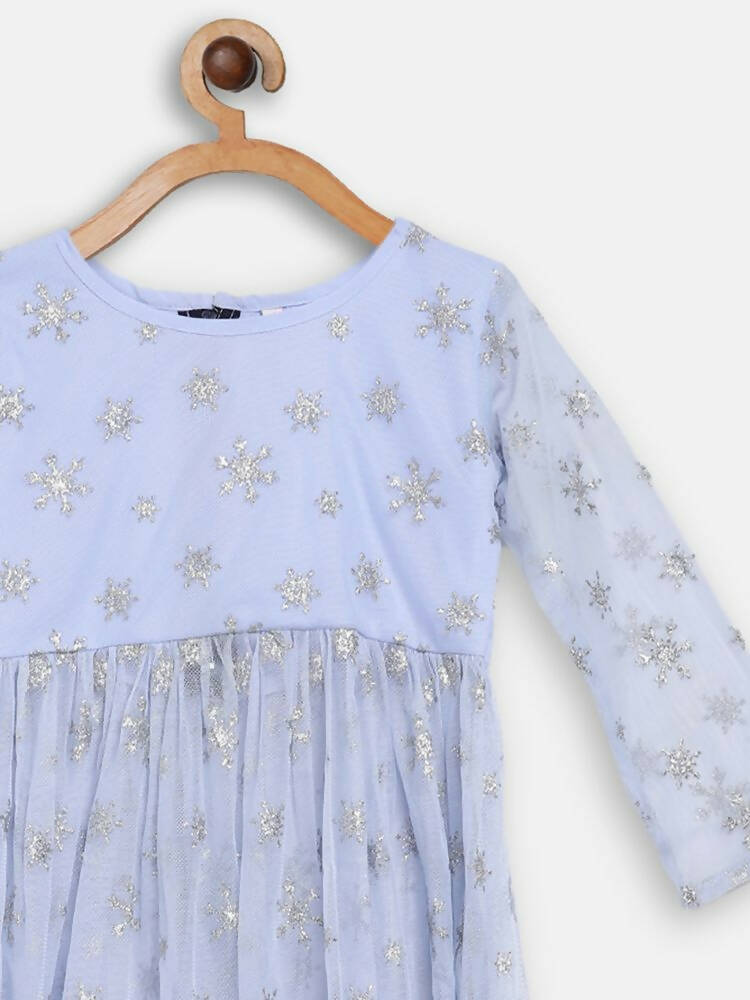 Ahalyaa Blue Net Kids Kurta Palazzo Sets For Girls | Grocsy