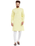 Even Apparels Yellow Pure Cotton Men's Kurta With Band Collar | Grocsy