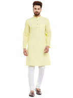 Even Apparels Yellow Pure Cotton Men's Kurta With Band Collar | Grocsy
