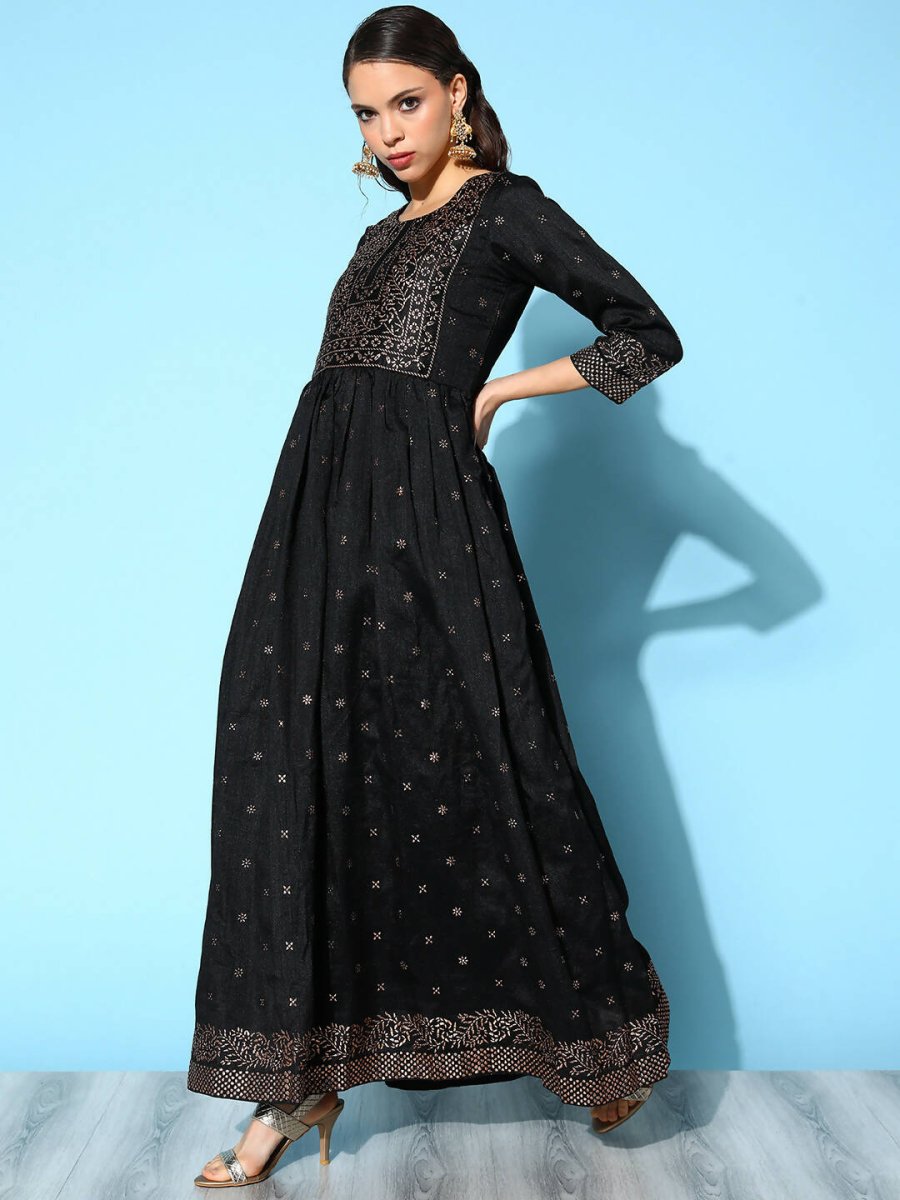 Ahalyaa Women Black Poly Silk Printed Dress | Grocsy