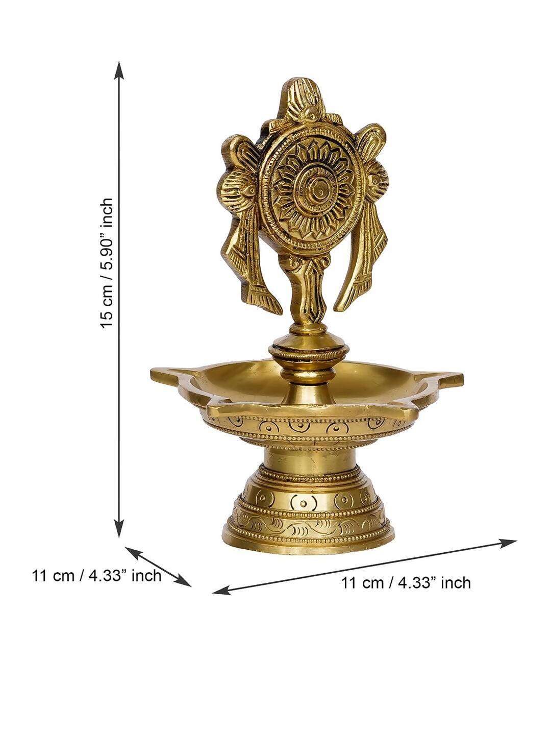 eCraftIndia Gold-Toned Chakra Handcrafted Brass Diya With 5 wicks | Grocsy