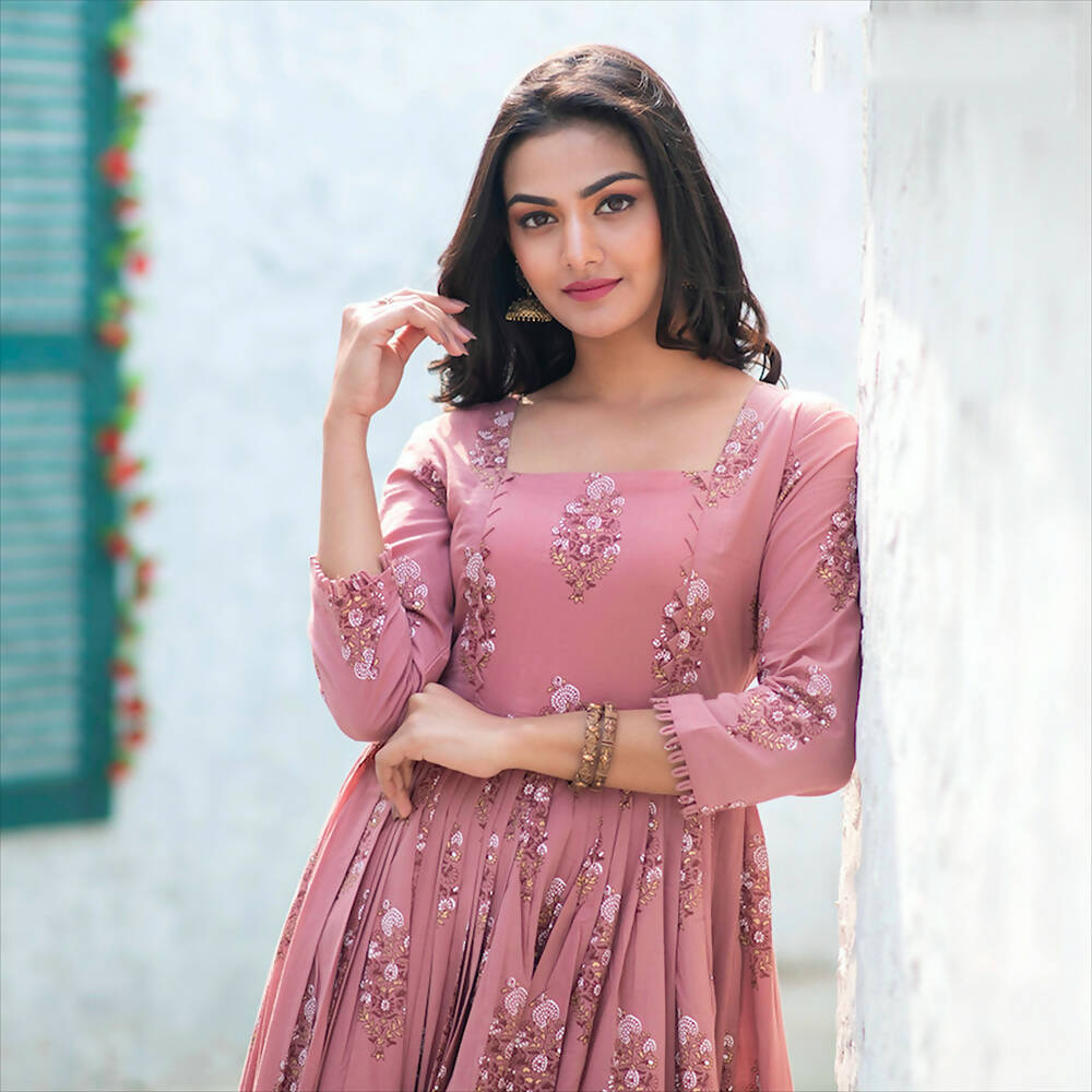 Partywear Designer Digital Printed Gajri Pure Maslin Gown - Anbazaar | Grocsy