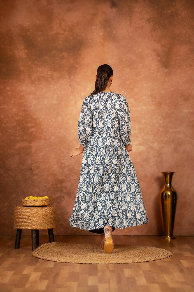 Joban Fashion Blue Floral Hand Block Printed Cotton Kurta Pant Set | Grocsy