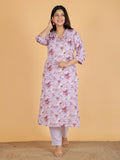 Aramya Straight Soft Cotton Gold foil Print Women's Kurta Set - Purple | Grocsy