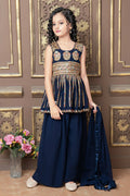 Kids Wedding Designer Blue Faux Georgette Sharara Suit - Aaradhna | Grocsy