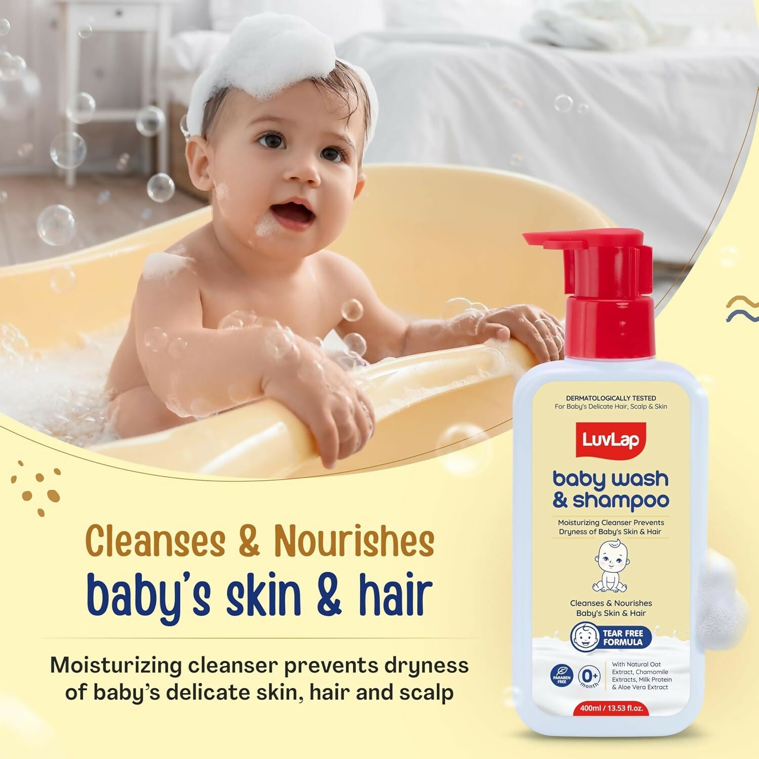 LuvLap Baby Wash & Shampoo with Chamomile, Milk Protein, Oatmeal & Shea Butter | Grocsy